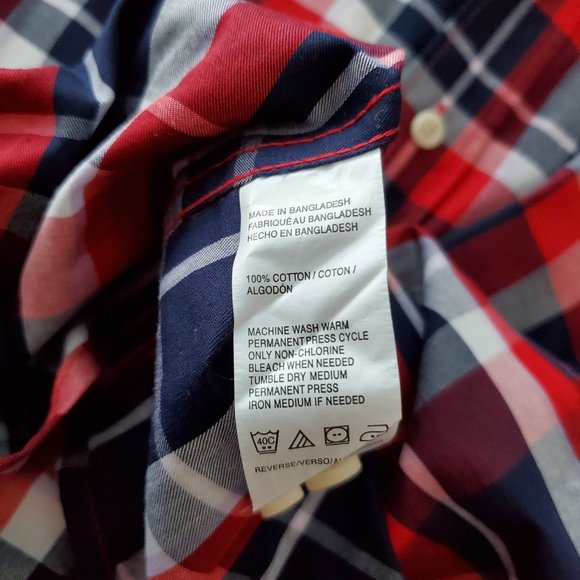 Men's - IZOD Long Sleeve Red and Navy Blue Plaid / Checkered Shirt - NWT - Picture 5 of 6